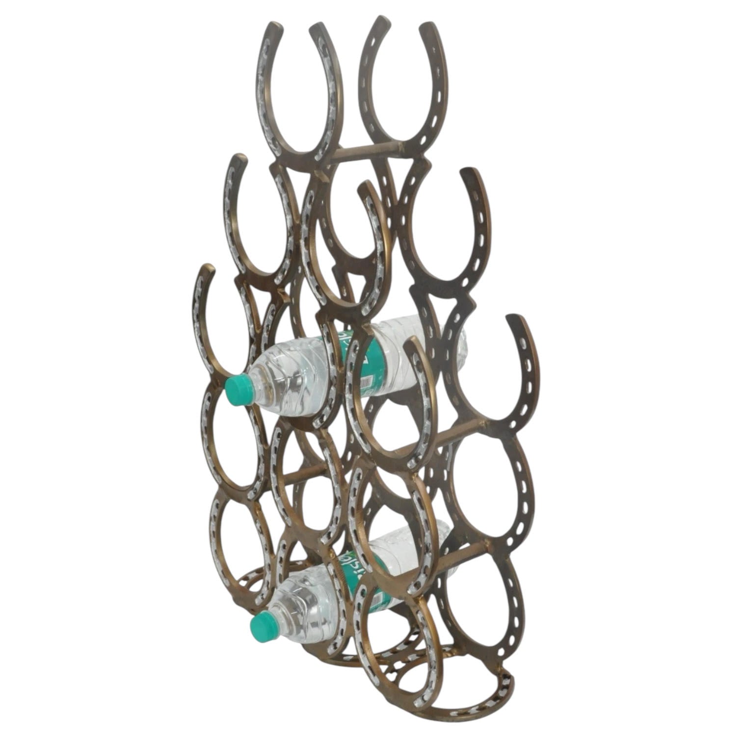 MSL 65CM Antique Brass Horseshoe 12 Bottle Wine Rack