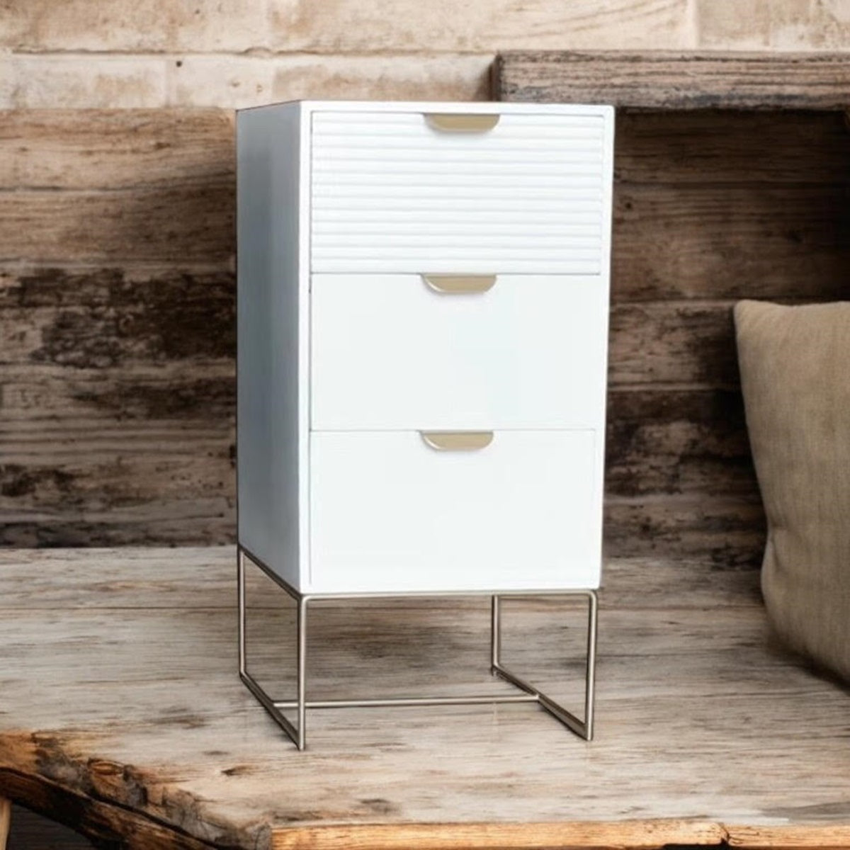MSL 64cm White Wooden 3 Drawer Bedside Table with Scalloped Edge Design