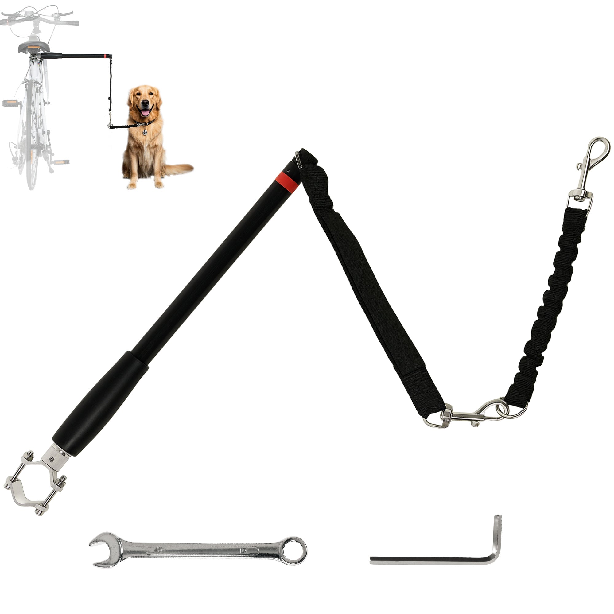 PawHut Dog Bicycle Leash with Elastic Rope, Easy Installation, Training Lead, Black