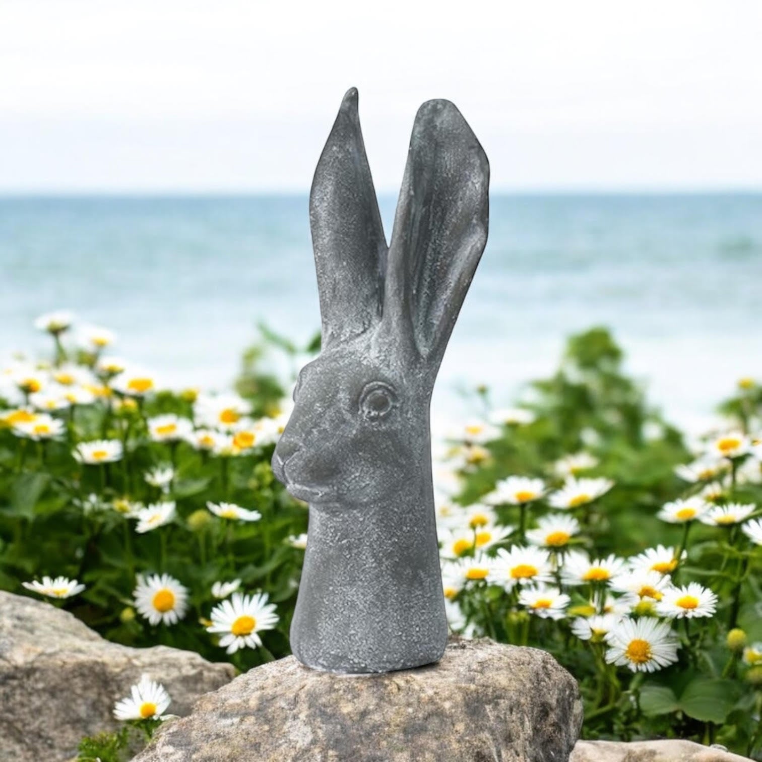 MSL 29cm Grey Resin Rabbit Ornament for Indoor or Outdoor Use, Hand Finished Garden Feature