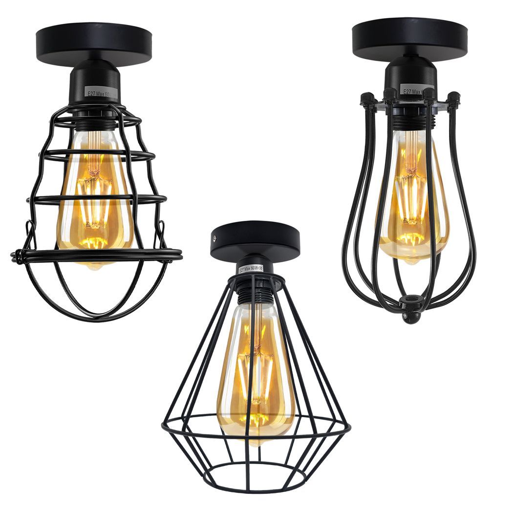 Vintage Industrial Geometric Wire Cage Ceiling Light Fixture