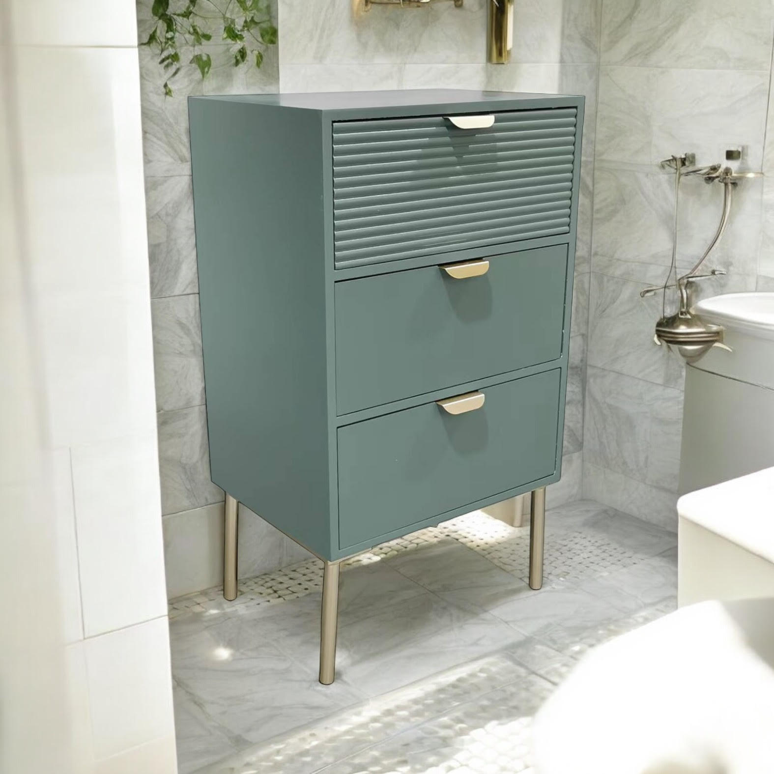 MSL 75cm Green Wooden 3 Drawer Chest of Drawers