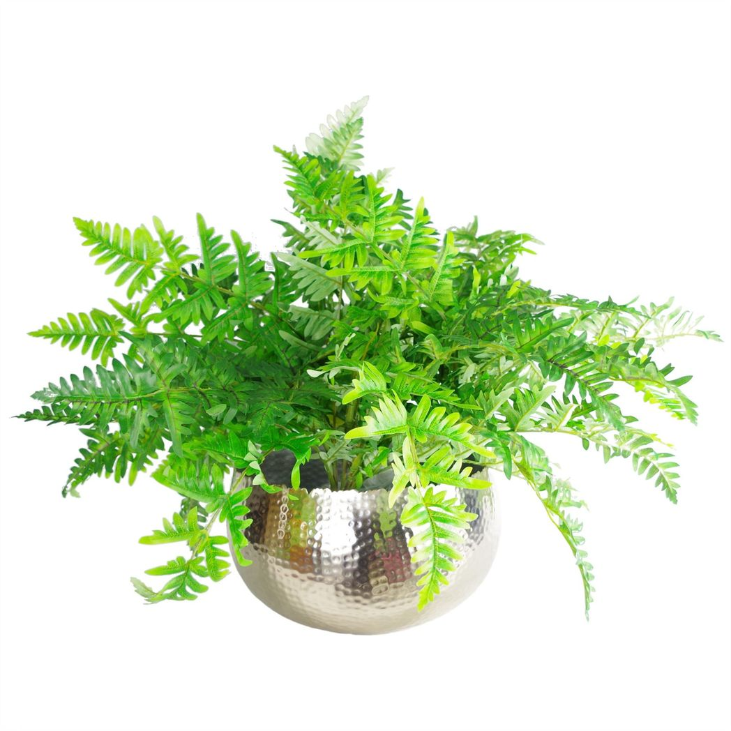 XL Hammered Silver Metal Bowl Planter 32 x 20cm Curved Edge Indoor