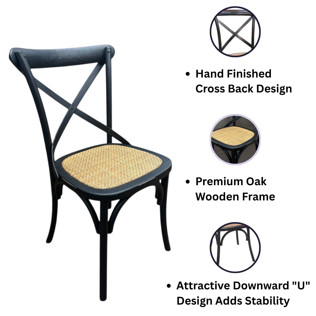 MSL Black French Cross Back Dining Chair, Stackable, Easy to Clean, Sturdy & Versatile