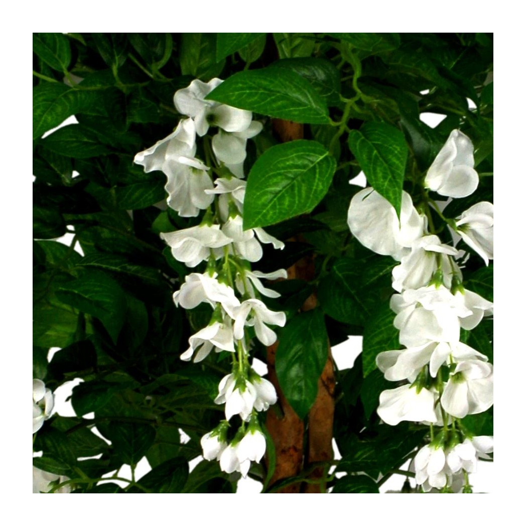 Leaf 130cm Luxury Artificial Wisteria Tree with White Flowers, Real Wood Trunk and Moss-Covered Pot