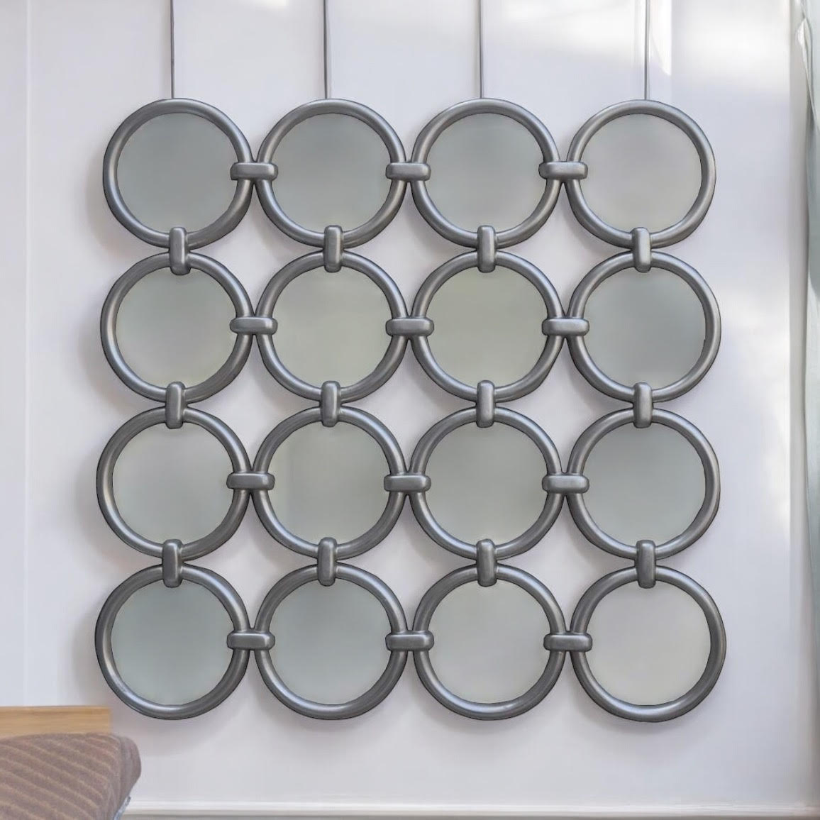 MSL 118 x 118cm Handcrafted Hand Finished Silver Frame Mirror with Hanging Hook on Back