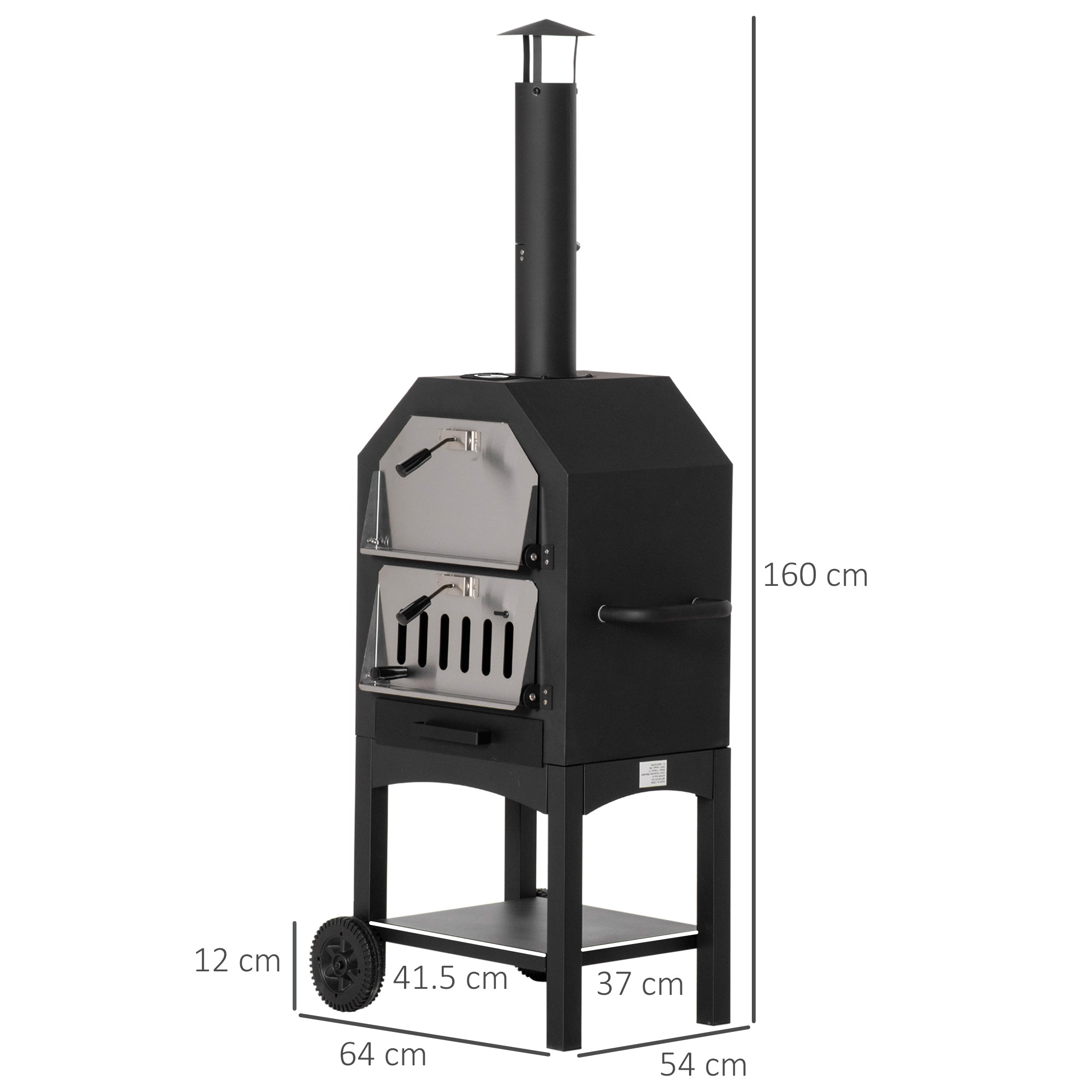 Outsunny Stainless Steel Outdoor Charcoal Pizza Oven with Thermometer and Chimney