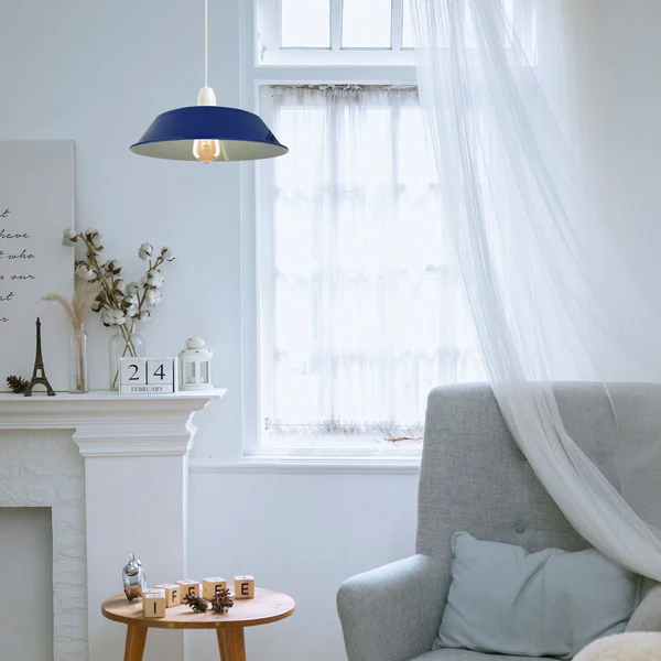 Navy Blue Retro Vintage Lampshade Easy Fit E27 Base Industrial Pendant Metal 36cm Lamp Light Shades