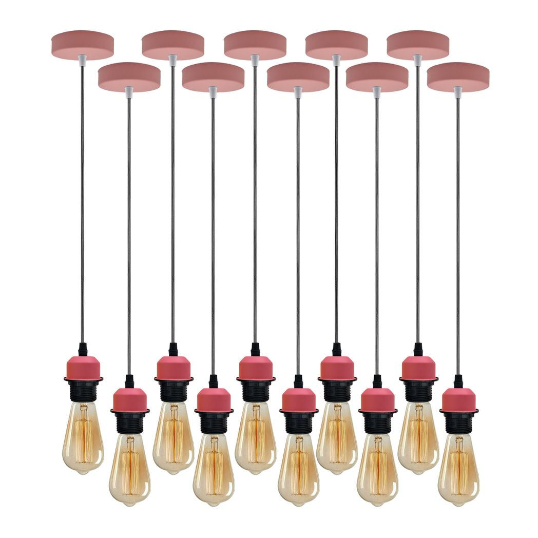 10 Pack Pink Vintage E27 Pendant Lamp Holders with 95cm Cable