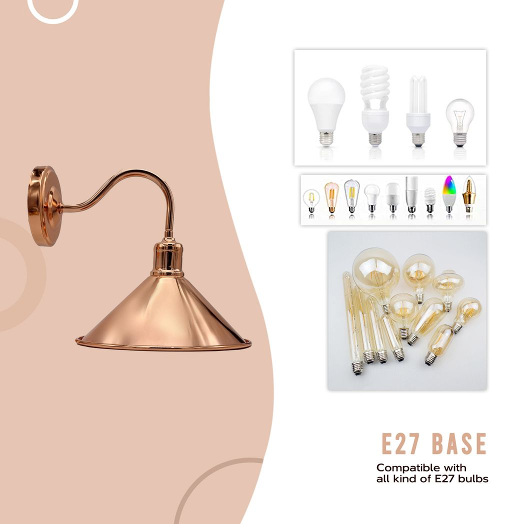 Rose Gold Vintage Retro Metal Wall Light, E27 Socket