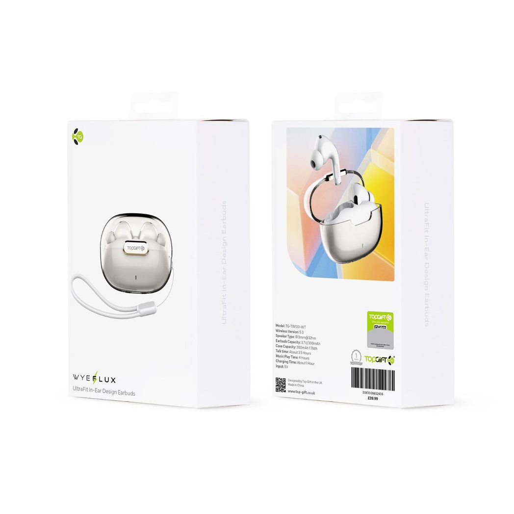 WYEWAVE White UltraFit In-Ear Design Wireless Earbuds TG-TWS10 RRP £39.99