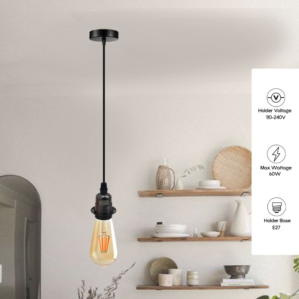 Vintage Industrial Black Pendant Light Fitting, lampshade Holder Fitting  Set with 2m Cable.