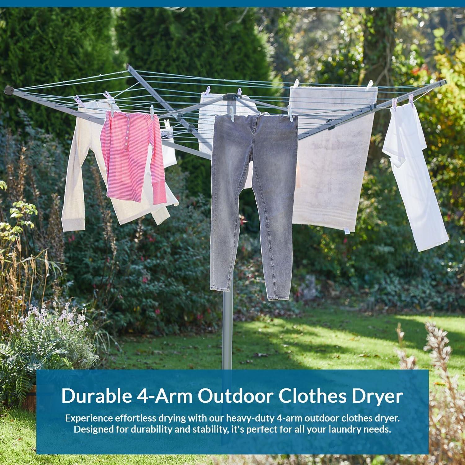60m 4 Arm Rotary Airer Washing Line with Metal Ground Socket