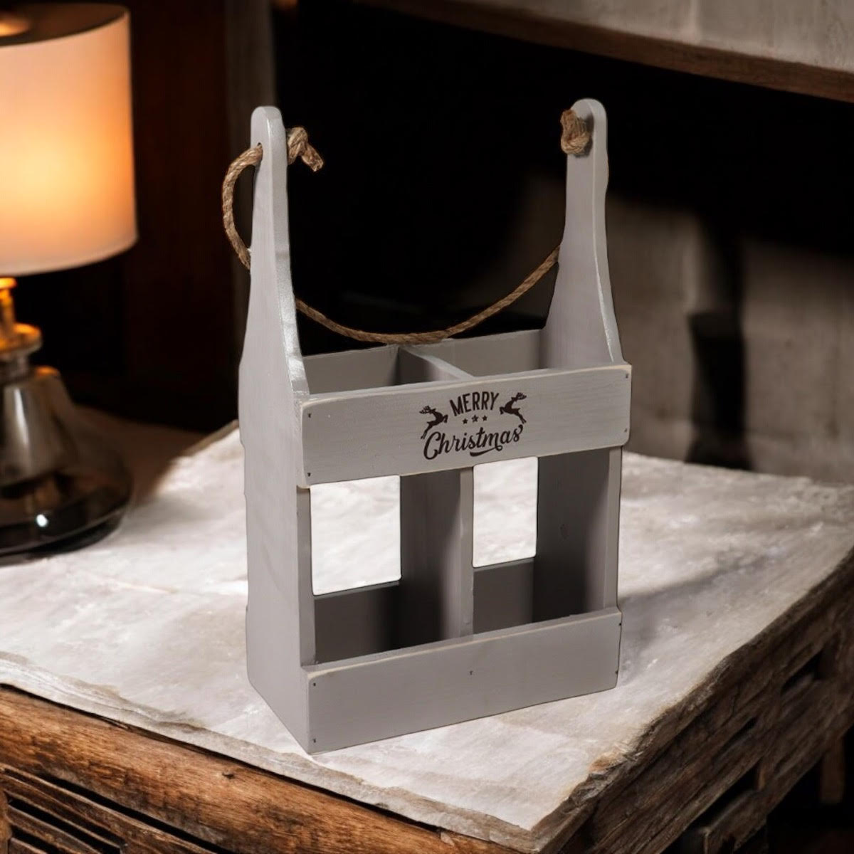 MSL 39cm Rustic Grey Hand Finished 2 Bottle Wine Holder