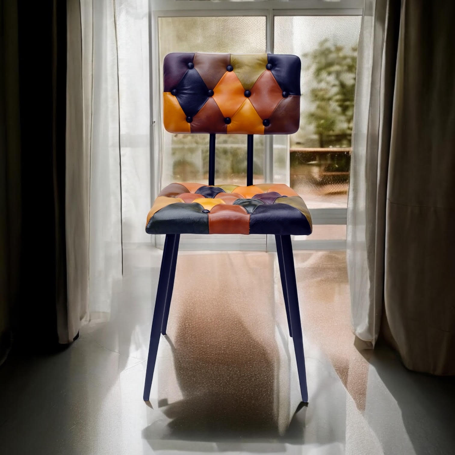 MSL 85cm Leather Chair with Harlequin Diamond Pattern