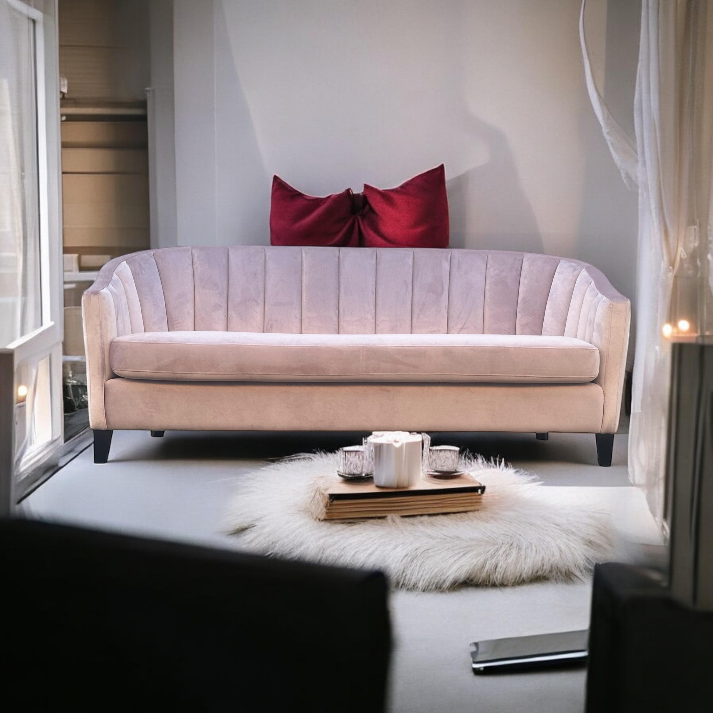 MSL 189cm 3 Seater Pink Velvet Sofa
