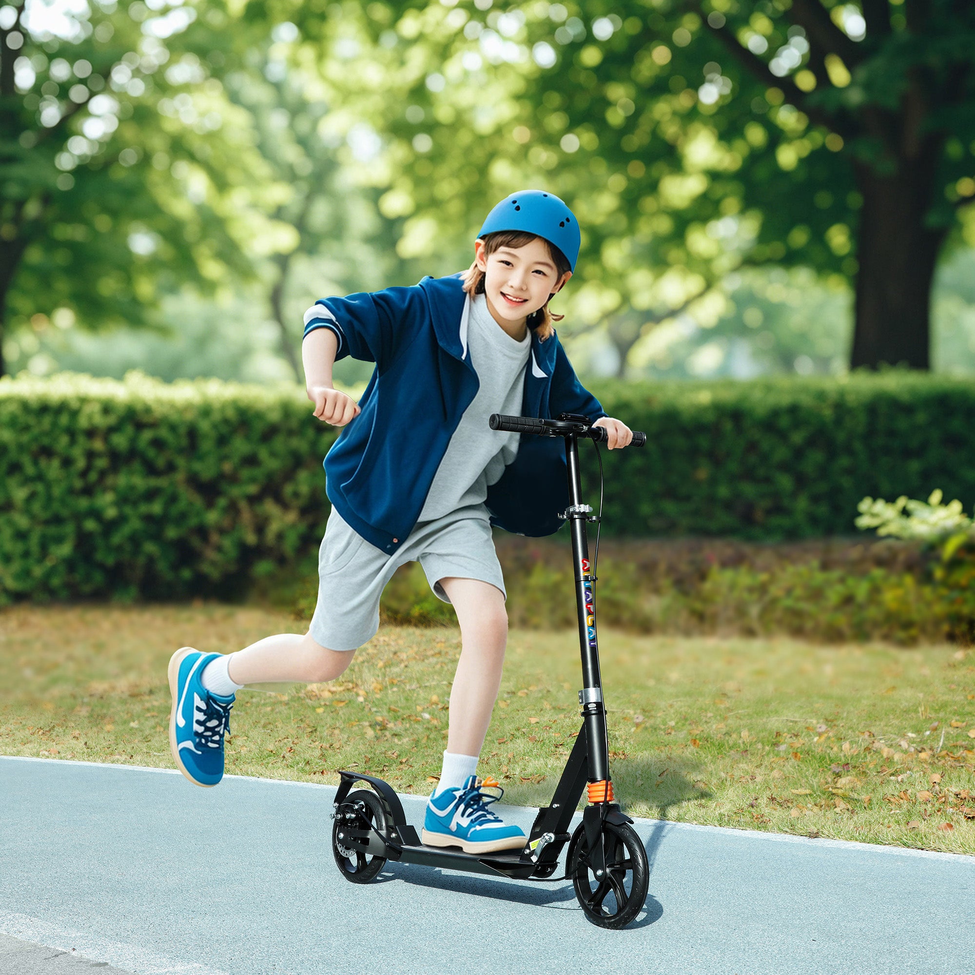 AIYAPLAY Kids Foldable Kick Scooter, Adjustable Handlebar, Black