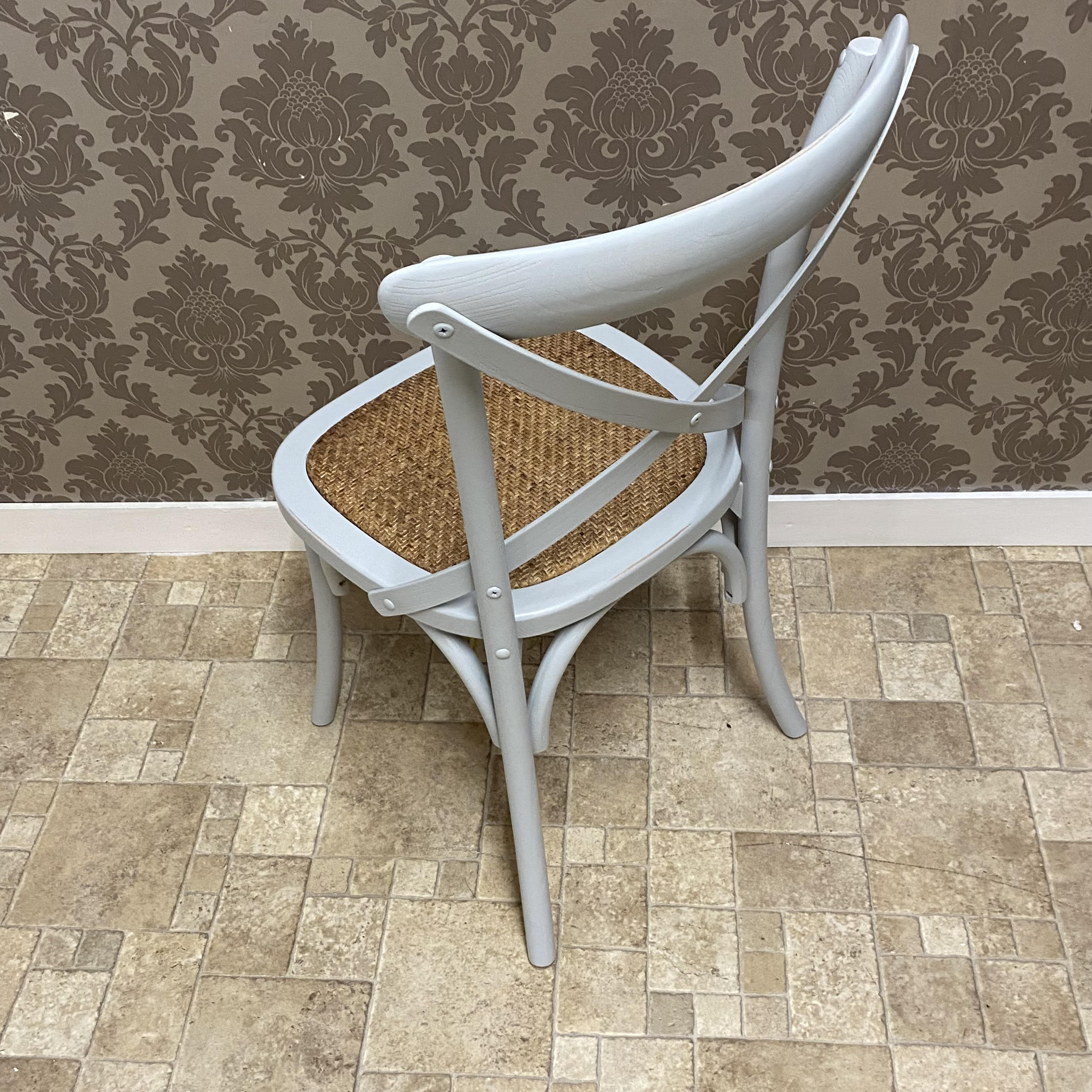 Natural French Cross Back Dining Chair, Stackable, Elm Wood, 46 x 49 x 88 cm