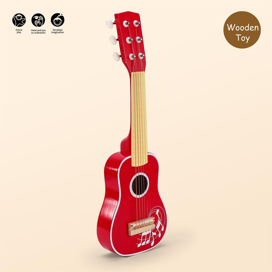 SOKA Red Wooden Kids Guitar, 6-String Acoustic Toy