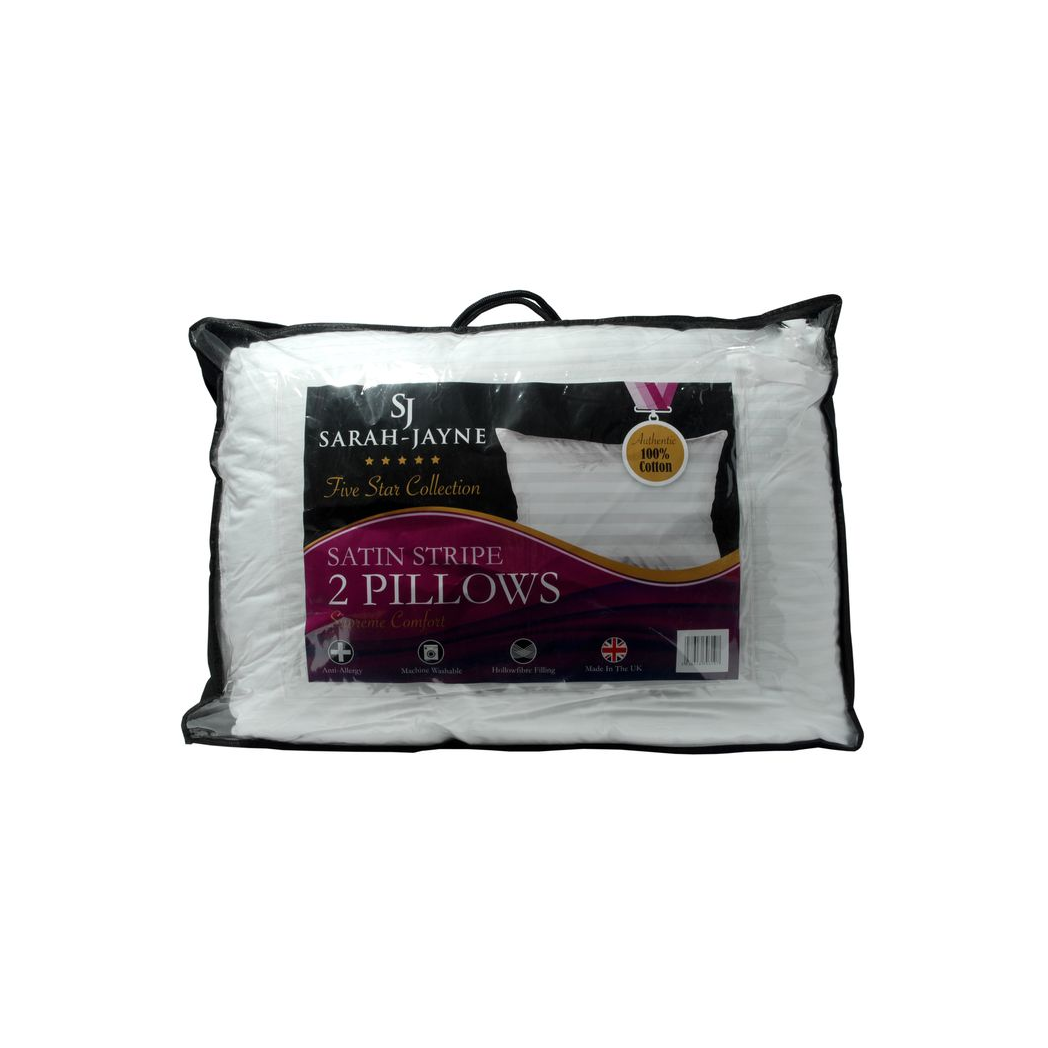 Sarah Jayne Satin Stripe Hollowfibre Filled Pillow Pair with Cotton Case