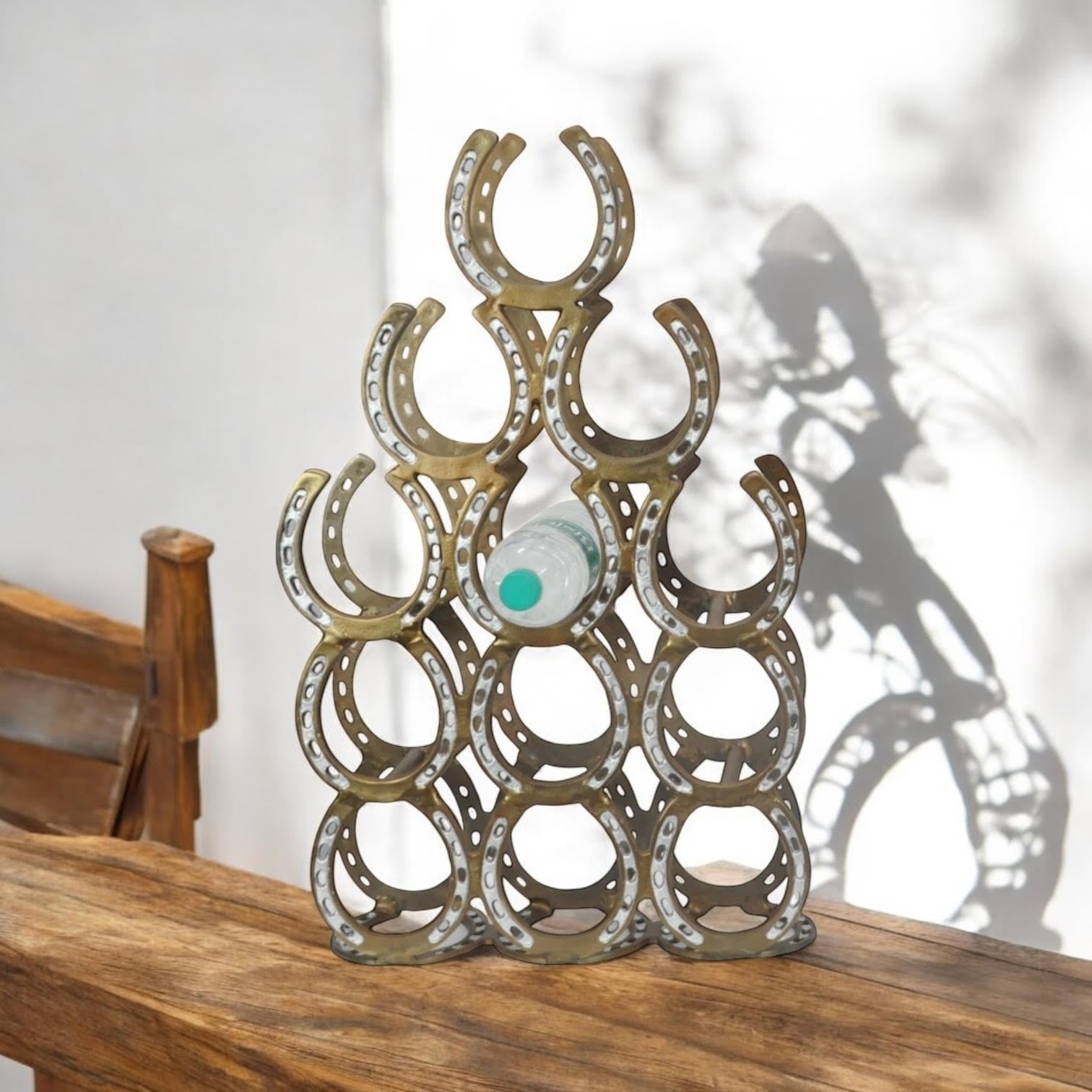 MSL 65CM Antique Brass Horseshoe 12 Bottle Wine Rack