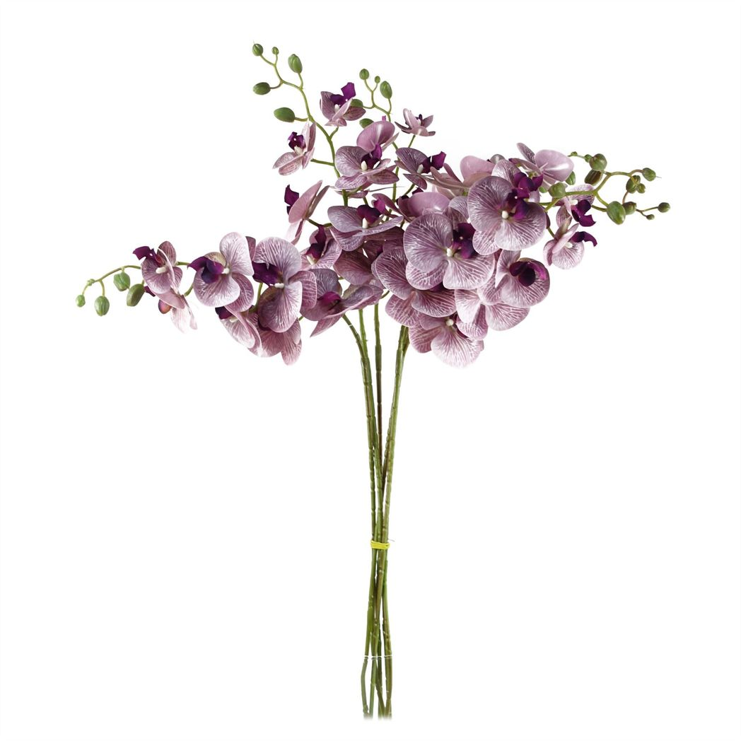 Leaf Pack of 6 Purple Phalaenopsis Orchid Artificial Flower Stems, 100cm Tall, 42 Flowers