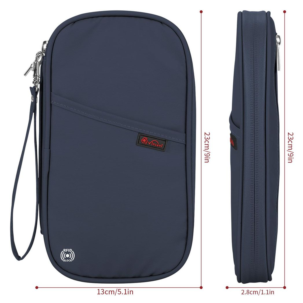 Vinsani Deluxe Passport Organizer Travel Wallet with RFID Protection, 4 Passport Holders, 5 Card Slots, Pen Slot and Zip Pocket