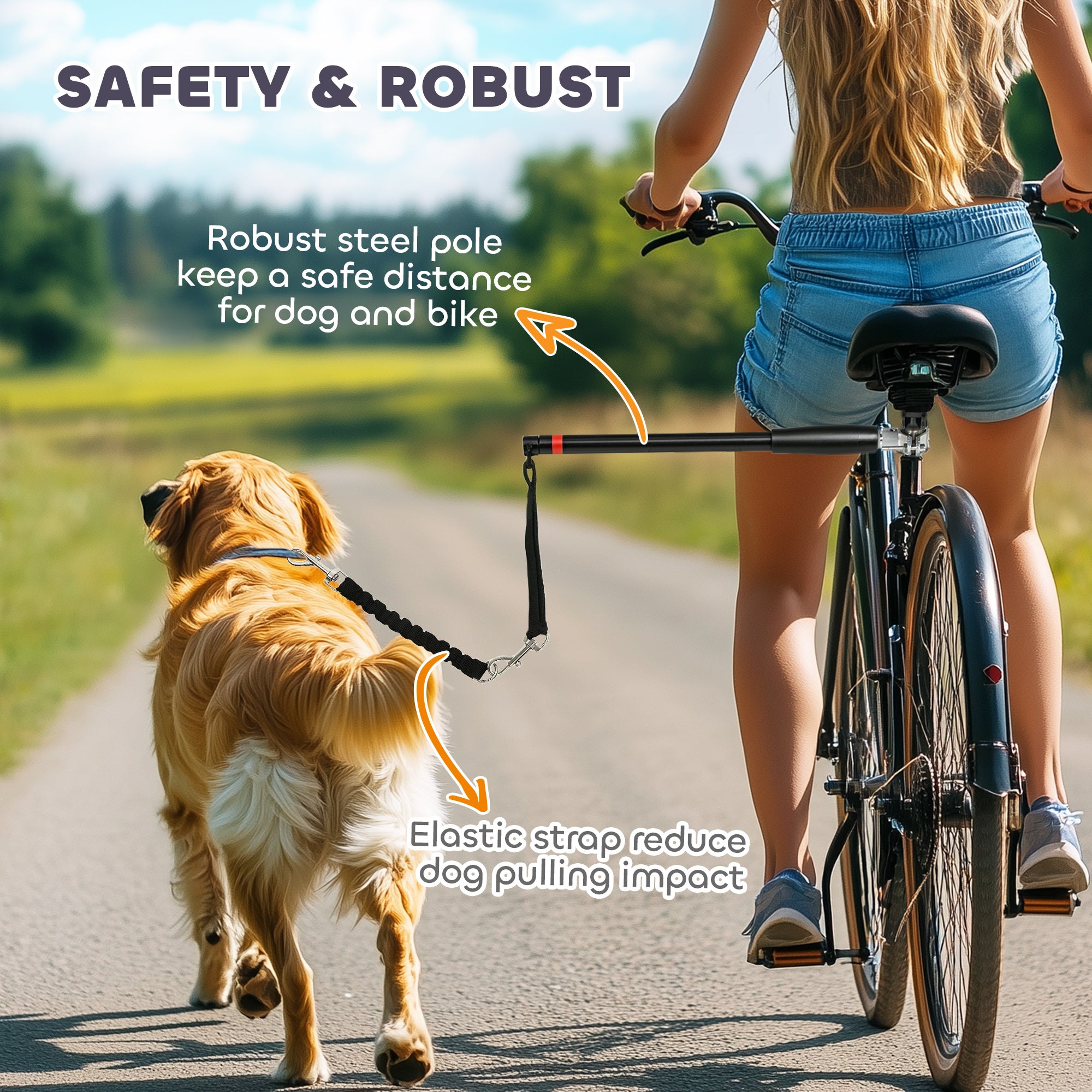 PawHut Bicycle Dog Lead with Elastic Rope, Easy Installation, Fits Seat Tubes 2.5-4 cm, Black