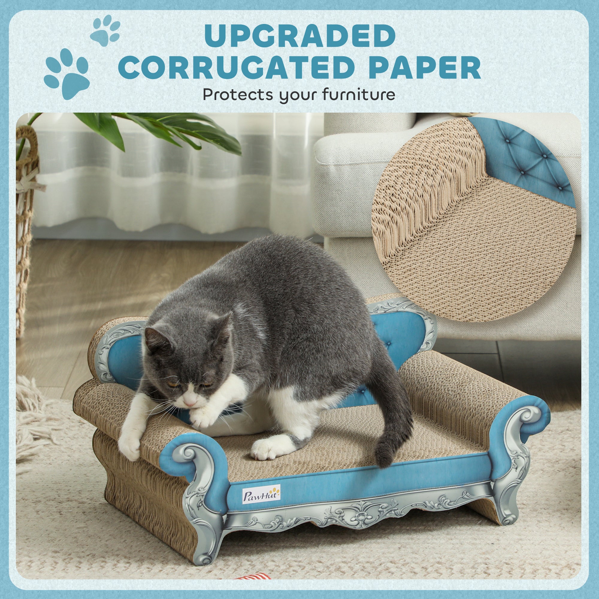 PawHut 2-in-1 Cardboard Cat Scratching Board and Sofa Bed with Catnip for Indoor Cats