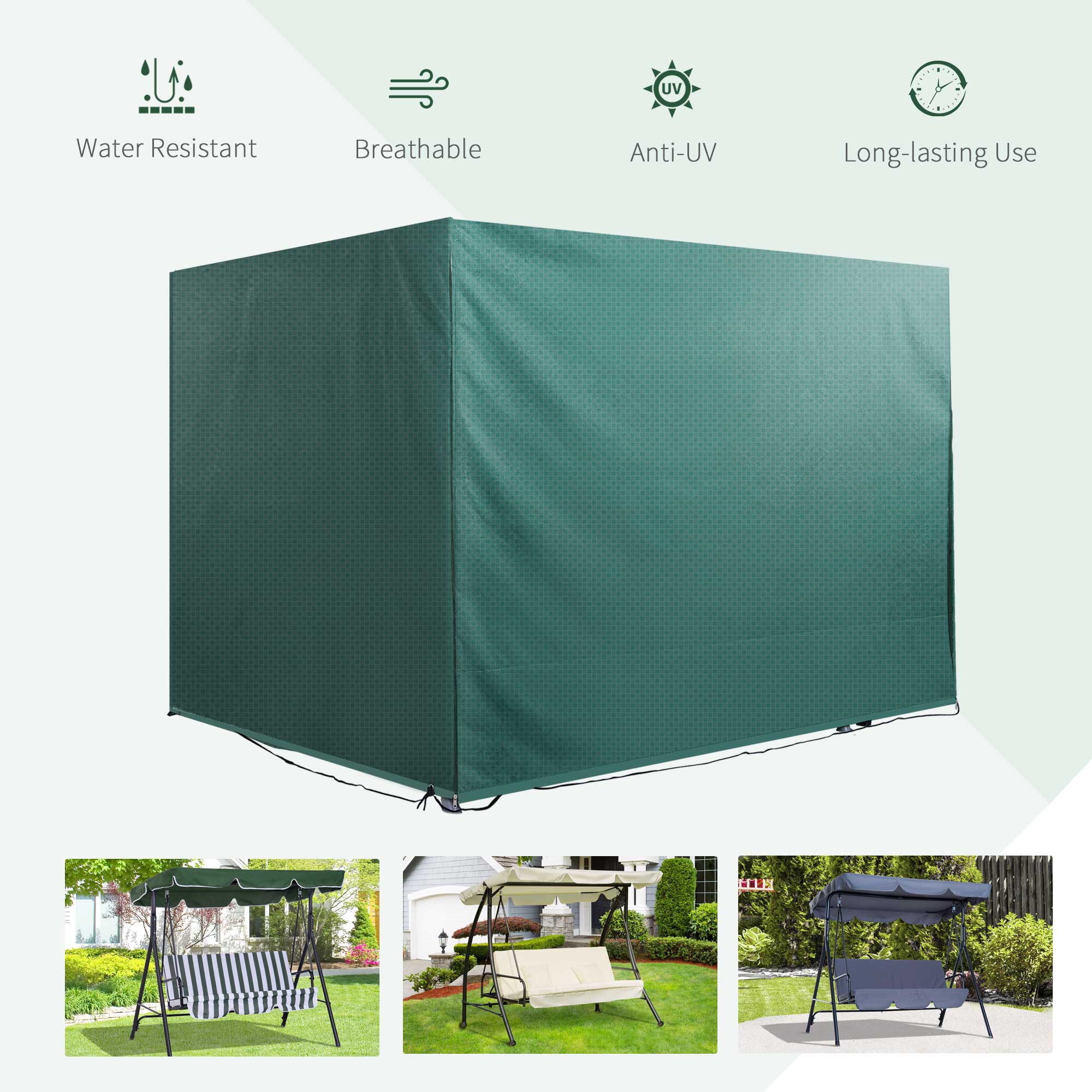 Outsunny Large Outdoor Swing Chair Cover, Heavy-Duty PE, Dark Green, 215 x 155 x 150 cm