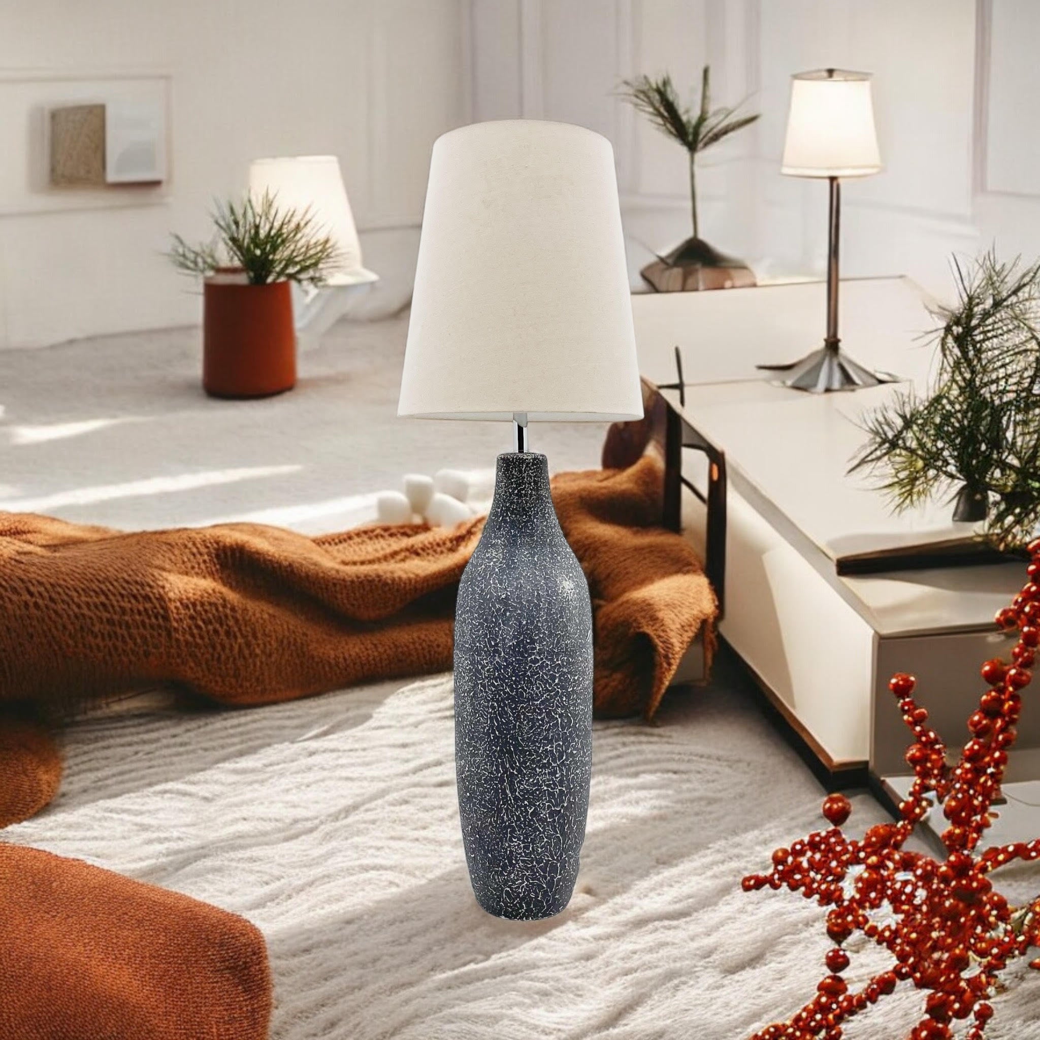 MSL 101cm Traditional Slim Ceramic Table Lamp with Shade and Inline Rocker Switch