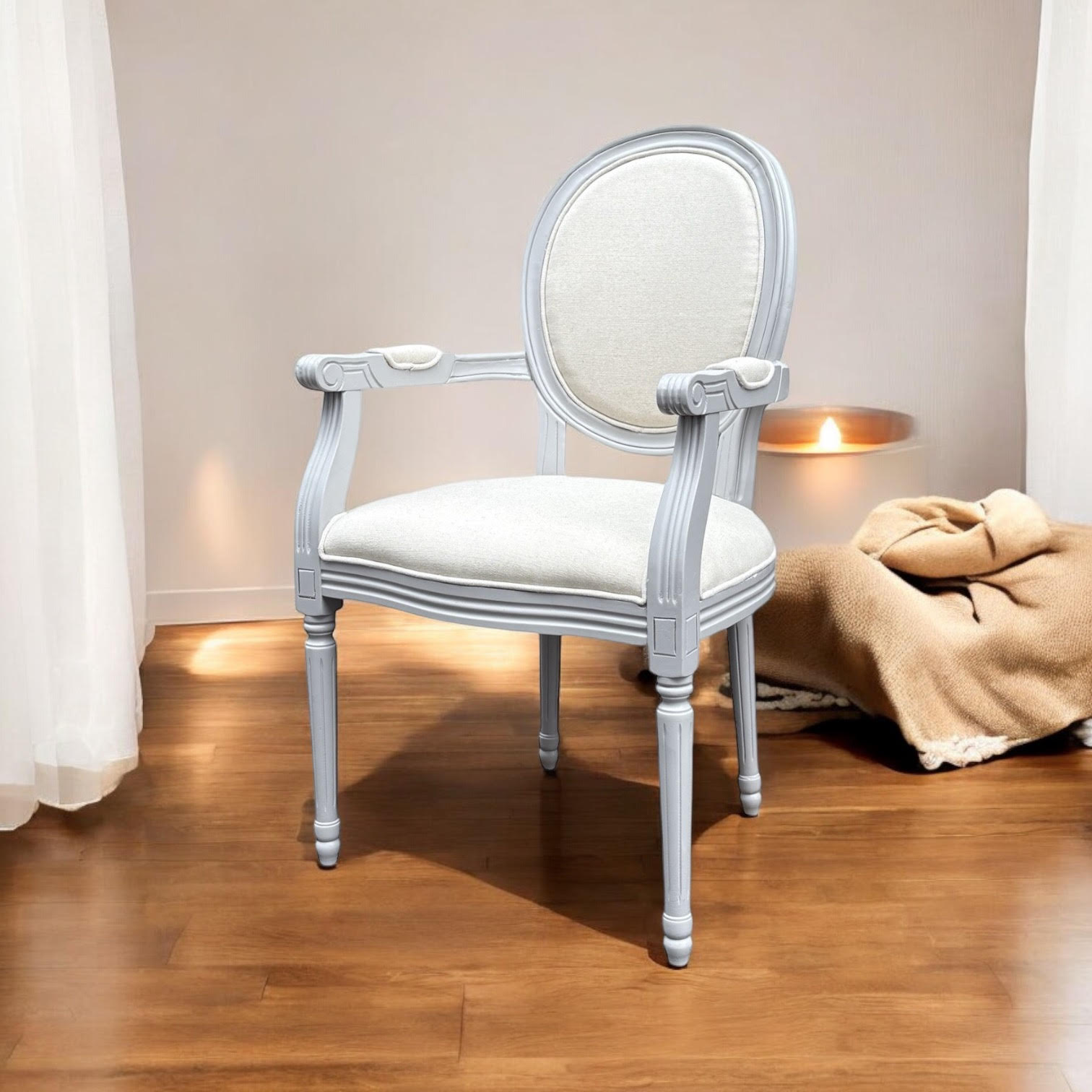 MSL 94cm Linen Fabric Louis Dining Chair with Stud Detail