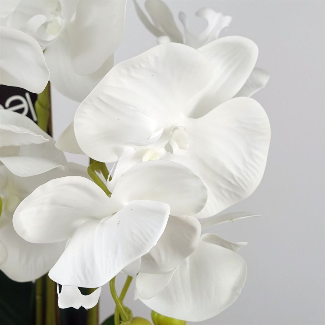 Leaf 60cm Pure White Artificial Orchid with Ceramic Bubble Planter