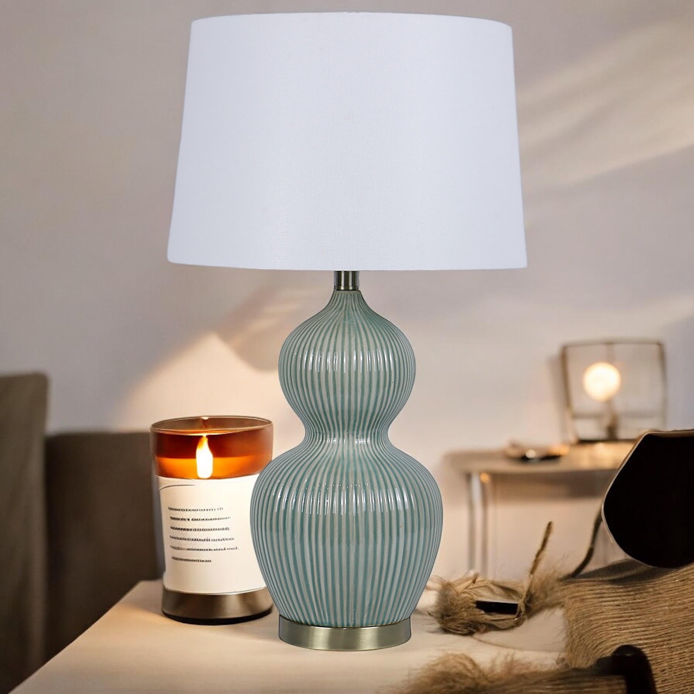 MSL 39cm Traditional Ceramic Table Lamp with Shade, Inline Rocker Switch, Double Insulated