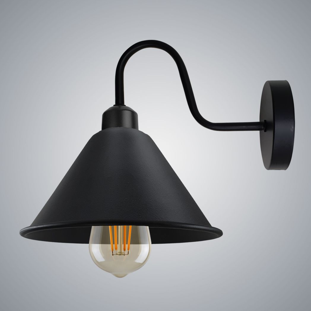 Black Vintage Wall Sconce, E27 Wall Mounted Cone Shade Swan Neck Light