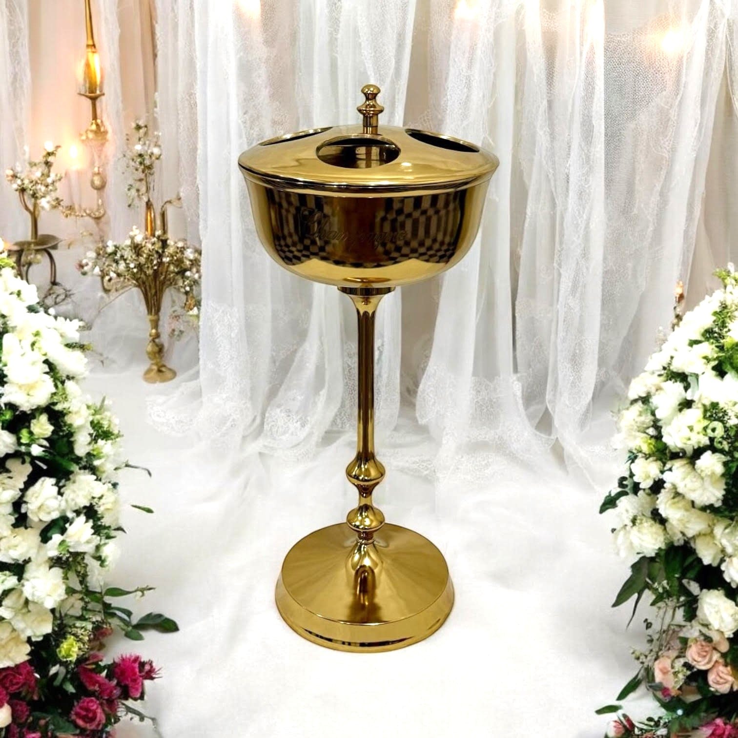 MSL 81cm Gold Floor Standing 4 Bottle Champagne Bucket Stand