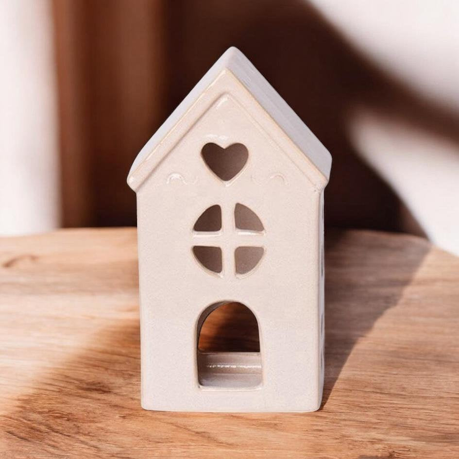 MSL 22cm Cream Ceramic House Tealight Holder
