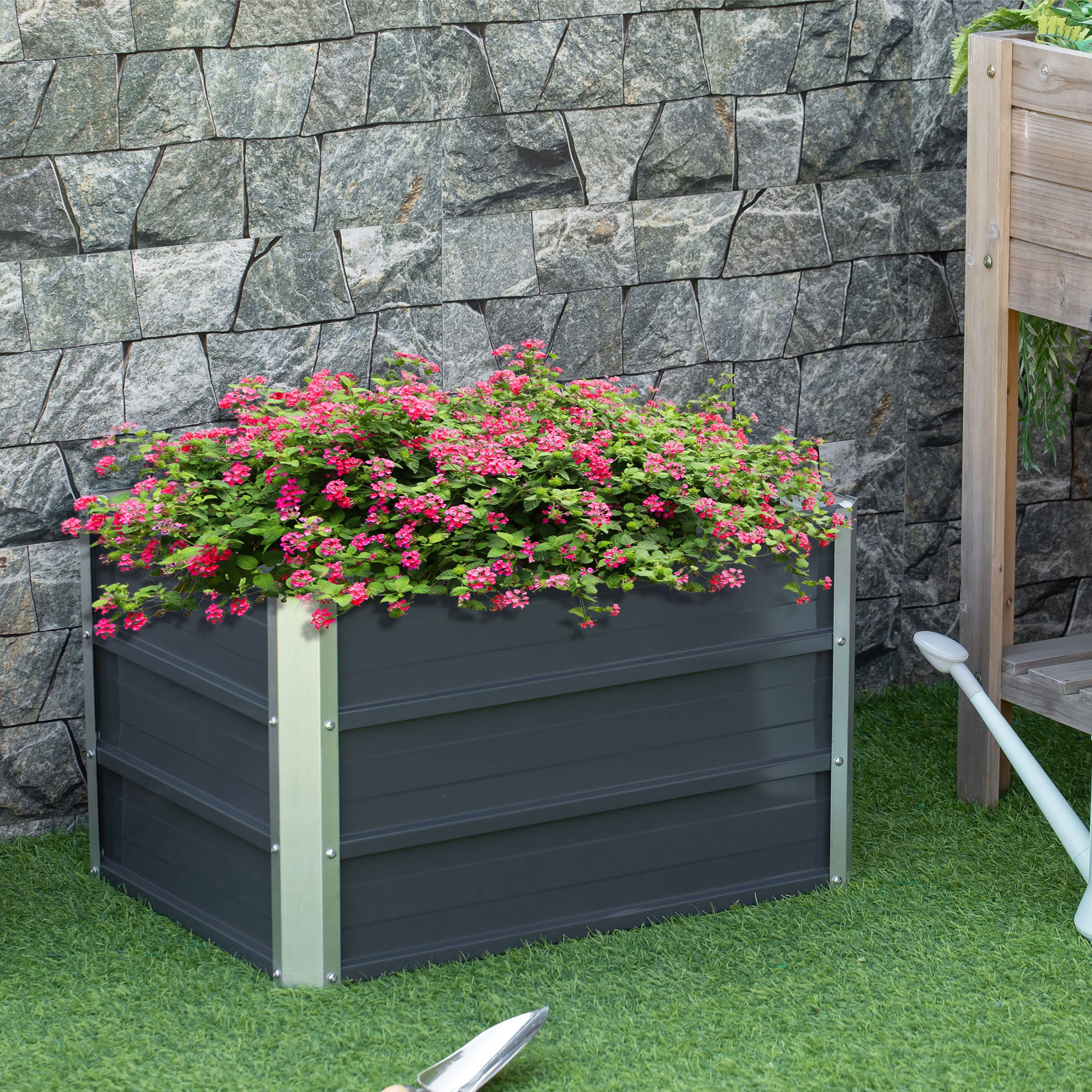 Outsunny Raised Garden Bed Elevated Planter Box with Gloves, Grey