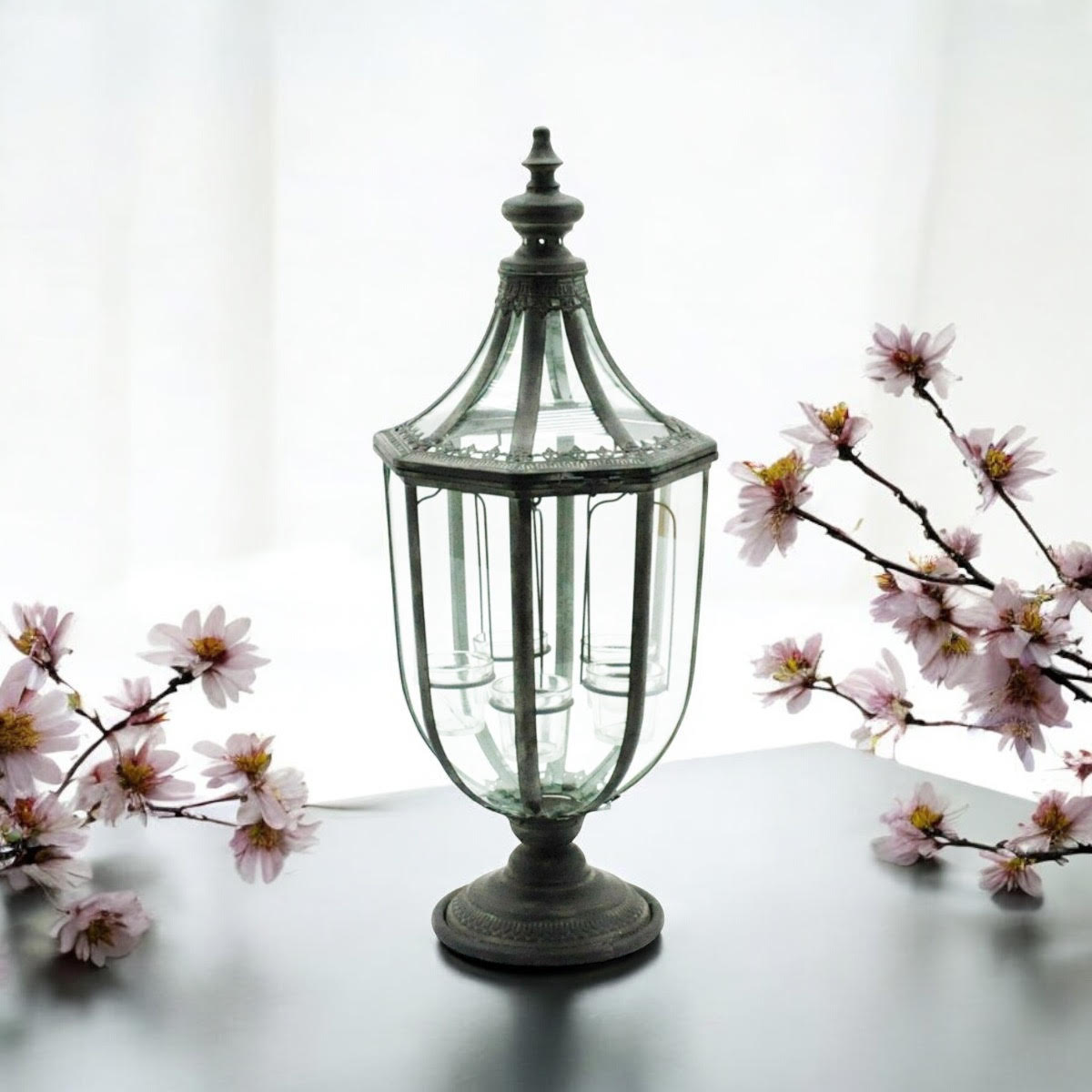 MSL 77cm Grey Hand-Finished Distressed Metal Garden Lantern with Tealight