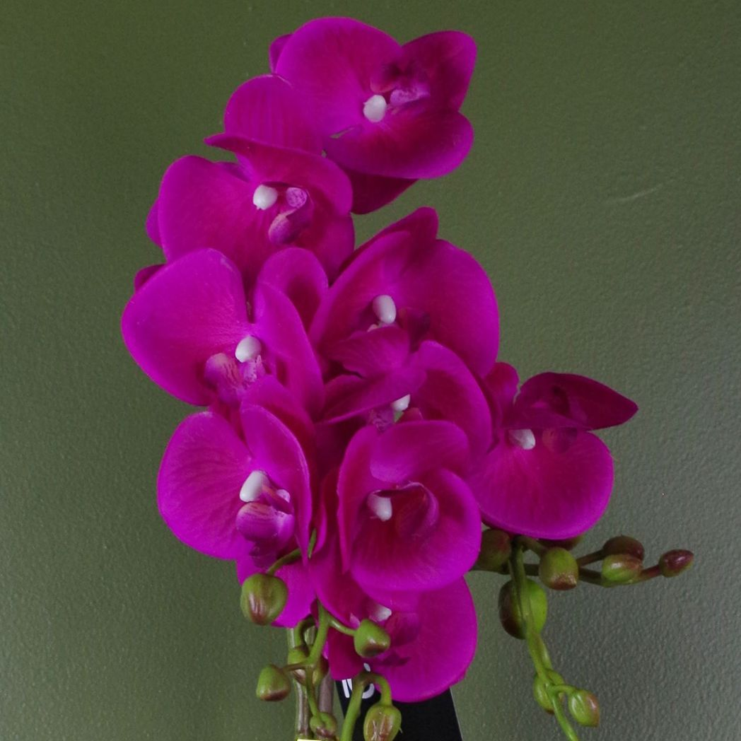 Leaf 54cm Artificial Dark Pink Orchid Plant with Decorative Pot and 10 Flowers