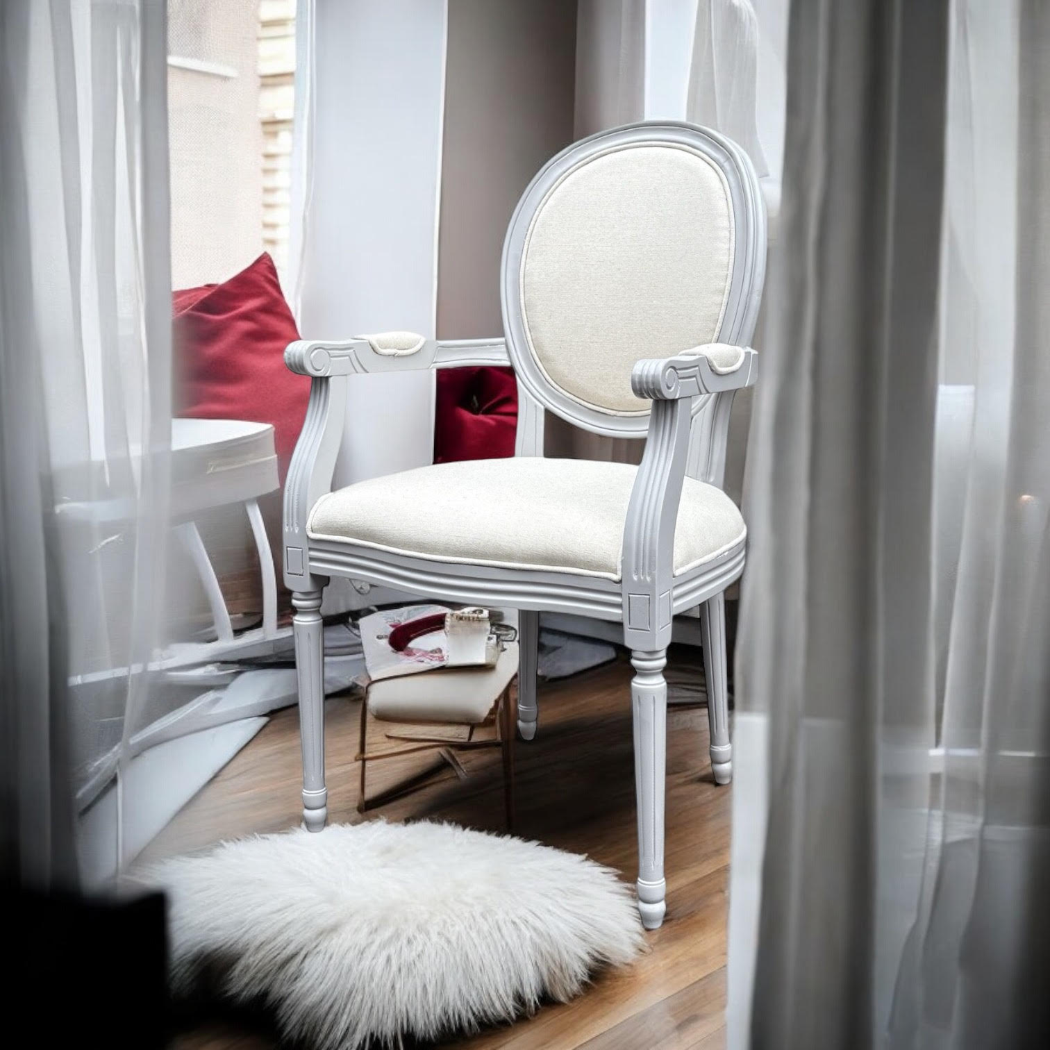 MSL 94cm Linen Fabric Louis Dining Chair with Stud Detail