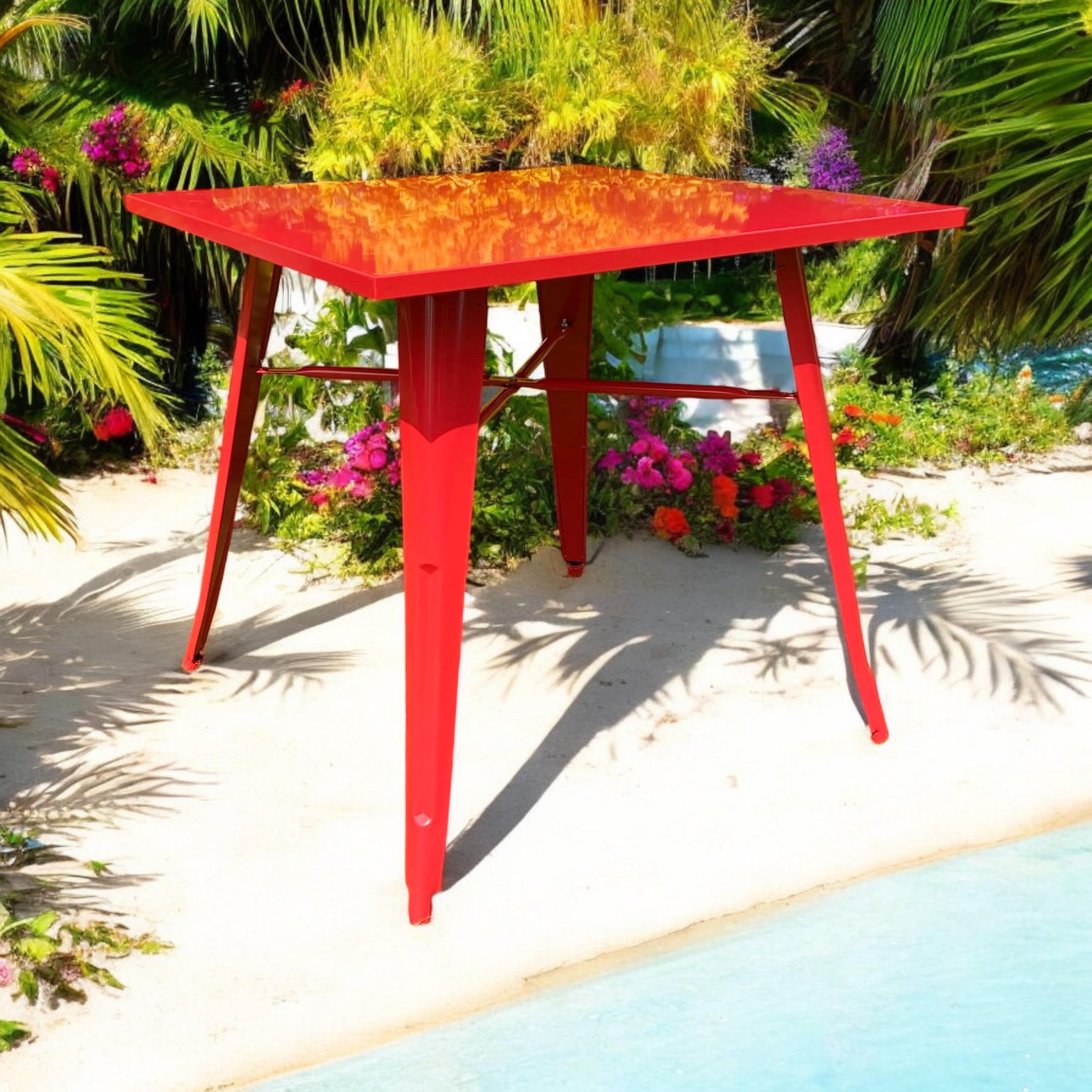 MSL Red Metal Bar Table 80 x 80 x 76 cm for Outdoor Use