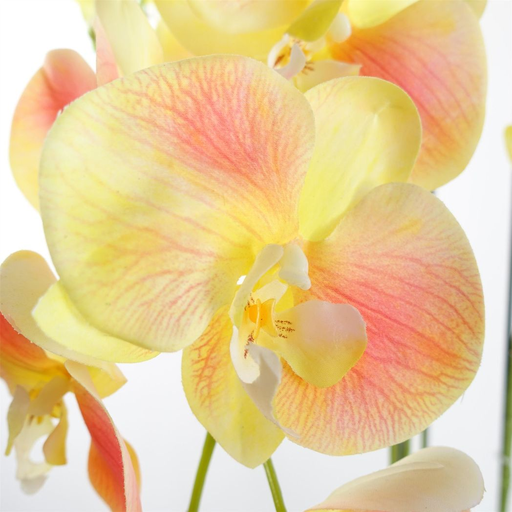 110cm Large Yellow Peach Artificial Orchid Plant with 41 Real Touch Flowers