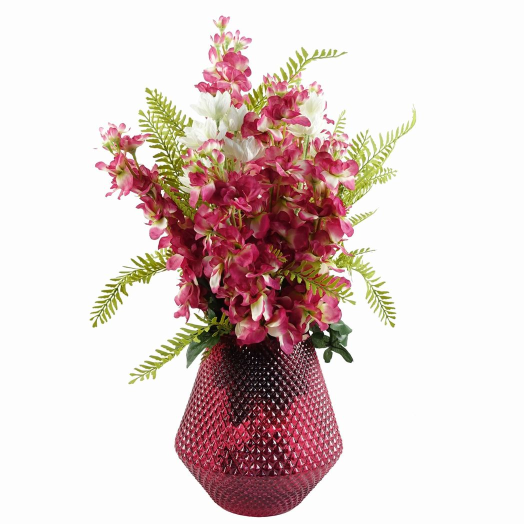 Leaf 23cm Pink Diamond Embossed Glass Vase