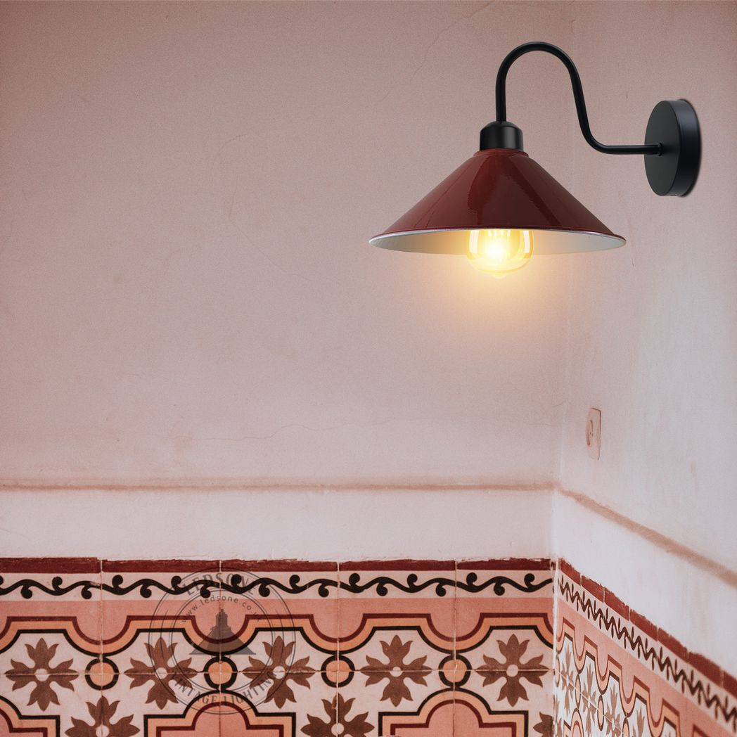 Vintage Black Wall Sconce, E27 Base, Cone Shade, Dimmable Indoor Light