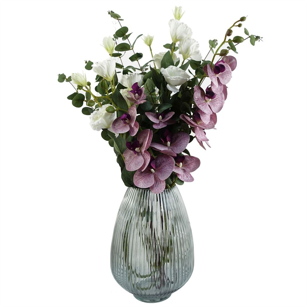 Leaf 30cm Smoke Grey Ridged Hand-Finished Glass Vase