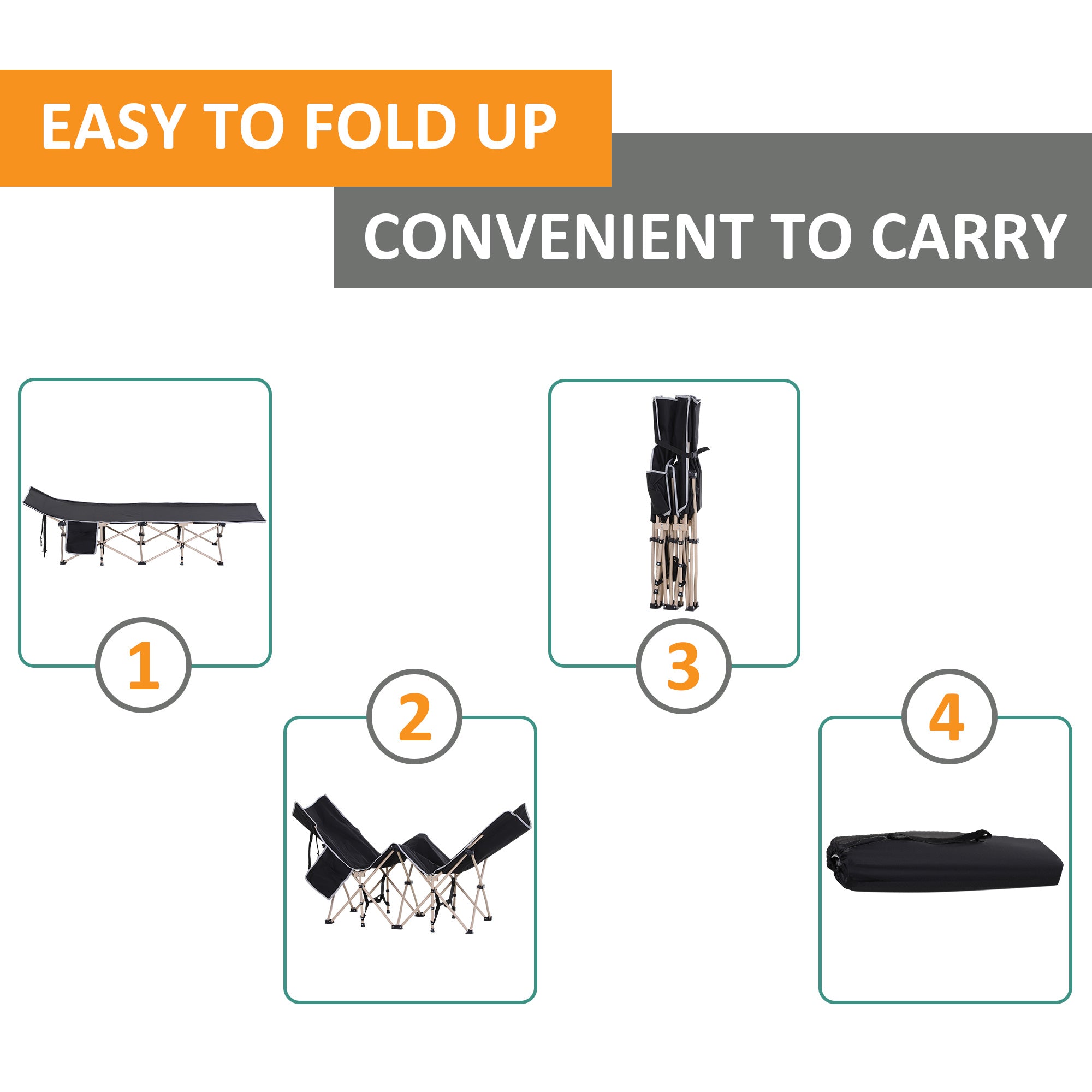 Portable Folding Camping Cot, Black, 150kg Max Load, Carry Bag