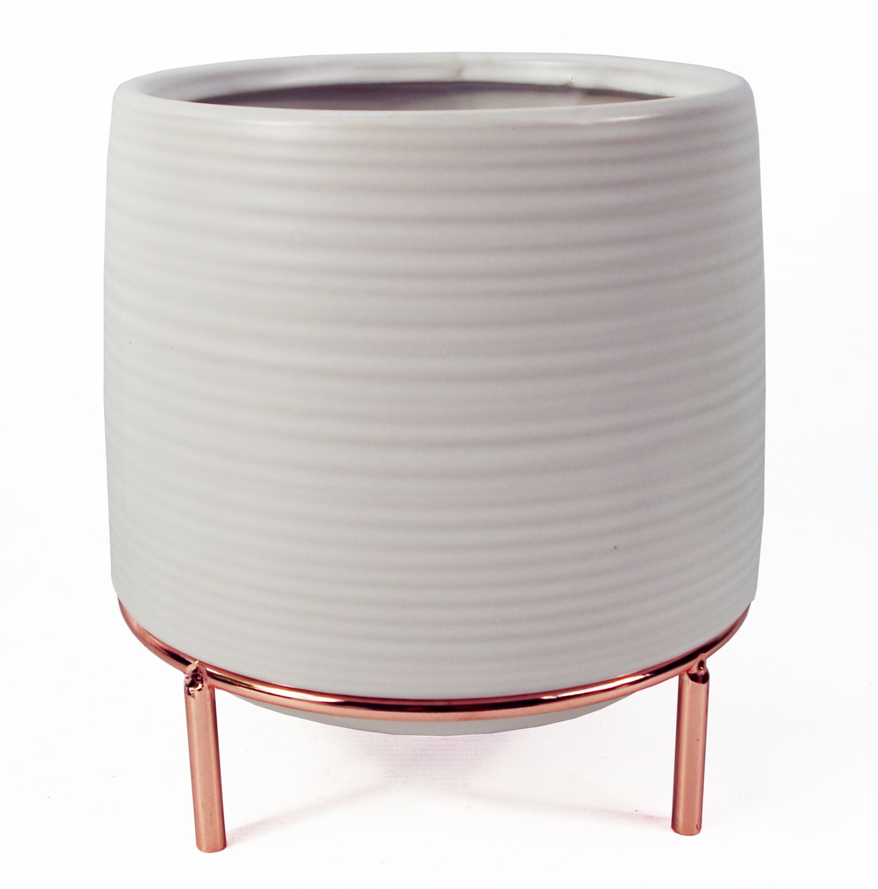 White Ceramic Planter with Metal Stand 17 x 17 x 15 cm