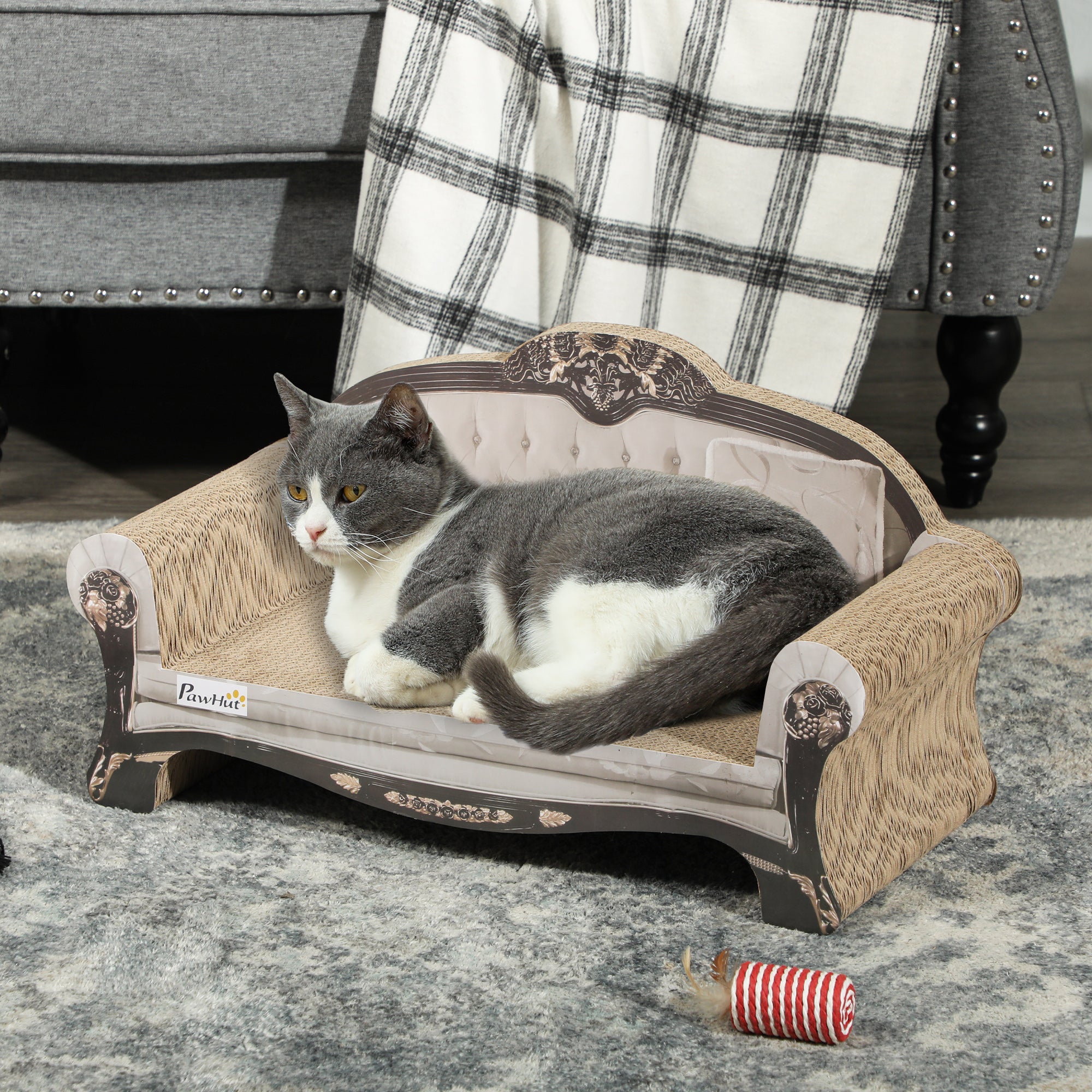 PawHut Cat Scratching Board Sofa Bed with Catnip for Indoor Cats
