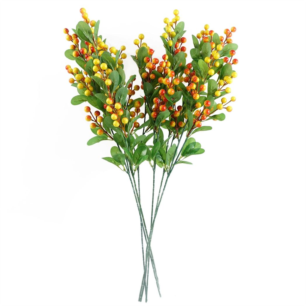 Leaf 70cm Artificial Orange Berry Stem with Plastic Leaves
